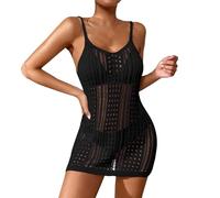 Vestido Piscina Mujer,Copricostume da spiaggia Sexy per Abito Corto con cinturino per Spaghetti con all'uncinetto testurizzato in Maglia velata da Donna