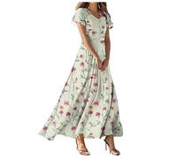 Vestido Playa Mujer 2026Vestido Mujer Manga Corta Estampado Flores Cuello en V Corte Fluido Amplio Ligero Transpirable Informal de Verano Ideal para Playa Viajes y Paseos Diarios (b-Beige, M)