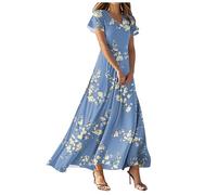 Vestido Playa Mujer 2026Vestido Mujer Manga Corta Estampado Flores Cuello en V Corte Fluido Amplio Ligero Transpirable Informal de Verano Ideal para Playa Viajes y Paseos Diarios (a-Dark Blue, XL)