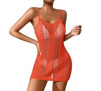 Vestido Playa Mujer Verano,Copricostume da spiaggia Sexy per Abito Corto con cinturino per Spaghetti con all'uncinetto testurizzato in Maglia velata da Donna