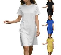 Vestido Playa Mujer,Vestido de Manga Corta con Cuello y Largo Medio: básico de Corte Recto. Vestidos De Noche es Mayores (White, L)