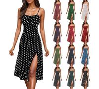 Vestido Playa Mujer,Vestido de Verano Sexy, Estilo Bohemio, con Tirantes y Lunares, Top Plisado, Abertura Lateral Alta, Largo Maxi Vestidos De Año Nuevo (Black, XL)