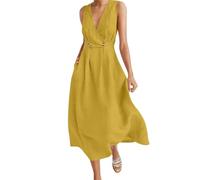 Vestido Playa Mujer, Vestido Graduación Adolescente Conjunto Invitada Boda Vestidos Largo De Lino para Mujer Sin Mangas con Escote En V Estilo Vaporoso De Color Liso Y Ligero Estilo Bohemio Vestidos