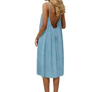 Vestido Playa Mujer, Vestido Sin Espalda Casual Sin Mangas para Mujer con Espalda Abierta - Color SóLido - Ideal para La Playa Y Las Vacaciones - Estilos Extralargos Y De Longitud Media