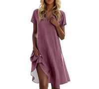 Vestido Playa Mujer, Vestidos De Mujer Verano Vestidos Primavera Vestido Elegante De Manga Corta con Cuello En V Color Liso para con Bolsillos Camisero Verano hasta La Rodilla Túnica Corte A Playa