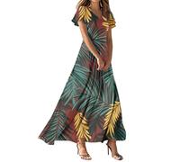 Vestido Playa Mujer, Vestidos Playeros Mujer 2026 Vestido Negro Elegante Vestidos Largo De Manga Corta con Cuello En V Y Estampado Floral para Estilo Bohemio Ideal para La Playa Camiseros