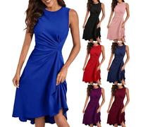 Vestido Playa Mujer,Women's Summer Sleeveless Ruched Waist A Line High Midi Dress Faldas Blancas (Blue, XL)