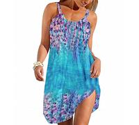 Vestido Playa Tirantes Corto Verano Bohemio Boho Mujer Vestidos Verano Cortos Mujer Casual Vestidos Playeros Casuales Bohemios Mujer Tallas Grandes Vestido Florales Informal Señora Verano Azul 3XL