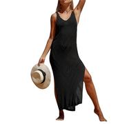 Vestido Playero Largo de Punto Crochet con Escote en V y Mangas Cortas for Mujer Abertura for Verano para La Playa Y Fiestas En La Playa