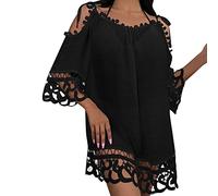 Vestido Playero Mujer,Mujeres Primavera y Verano Ocio Vacaciones un Hombro Encaje Hueco Moda Color sólido Traje de baño Suelto Blusa Falda