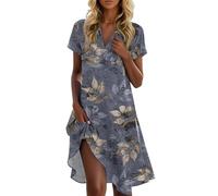 Vestido Playero Mujer, Vestido Verano Mujer Casual Vestidos Verano Vestidos De para con Estampado Floral Cuello En V Y Manga Corta Estilo Vintage Camisero Midi Túnica Ligera Informal Holgado para La
