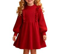 Vestido plisado de algodón liso para niñas adolescentes, manga larga, cuello redondo, vestido de jersey para boda, concurso, largo hasta la rodilla, vestido chino, rosso, 9-10 años
