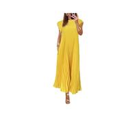Vestido plisado de color liso para mujer, vestidos de verano para mujer 2024, vestidos que ocultan la grasa del vientre, amarillo, XL