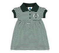 Vestido polo a rayas para beb universitario con pantalones bombachos - Logotipo de los Colorado State Rams - Cazador/Blanco - 0-3 meses