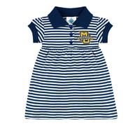 Vestido polo a rayas para beb universitario con pantalones bombachos - Logotipo de los Marquette Golden Eagles - Azul marino/blanco - 3-6 meses