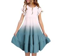 Vestido Princesa NiñA 3 AñOs-Vestido Informal De Verano para NiñA, con Cuello Redondo, Mangas Abullonadas Y Degradado De Color, Corte A, Transpirable, CóModo Y Divertido, para Fiestas De CumpleañOs