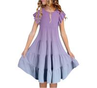 Vestido Princesa NiñA 4 AñOs-Vestido Informal De Verano para NiñA, con Cuello Redondo, Mangas Abullonadas Y Degradado De Color, Corte A, Transpirable, CóModo Y Divertido, para Fiestas De CumpleañOs