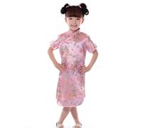 Vestido Qipao Chica China Tradicional Manga Corta Estampado Floral Vintage Elegante Princesa para Niños, Vestido Tradicional, rosa, 3-4 Años