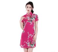 Vestido Qipao corto para mujer, estampado de pavo real, tradición china, elegante, para primavera, verano, fiesta, casual, rojo, azul, rosa, morado, opciones de tallas S a 3XL disponibles (S rosa)