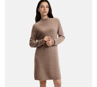Vestido recto de cachemir, corto, manga larga. Talla XL. Color marrón grisáceo