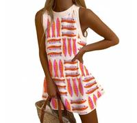 Vestido Recto Estampado Sardinas Cuello Redondo Sin Mangas Mujer, Mini Línea A Informal Playa Crucero Verano(Color*06,L)