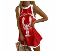 Vestido Recto Estampado Sardinas Cuello Redondo Sin Mangas Mujer, Mini Línea A Informal Playa Crucero Verano(Color*21,S)