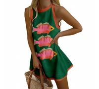 Vestido Recto Estampado Sardinas Cuello Redondo Sin Mangas Mujer, Mini Línea A Informal Playa Crucero Verano(Color*13,X-Large)