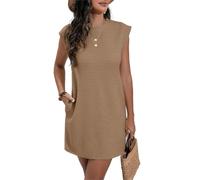 Vestido recto para mujer, cuello redondo, manga casquillo, vestido corto básico suelto de verano, caqui, XXL