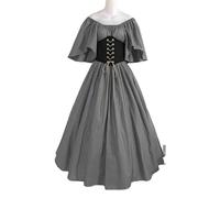 Vestido renacentista medieval de retazos for mujer, vestido largo retro gótico con hombros descubiertos for Halloween(Pure Grey,XXS)