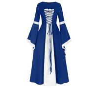 Vestido renacentista mujer con cordones medievales manga trompeta gótica cintura alta casual vintage patchwork vestidos trajes Halloween corte victoriano carnaval cosplay retro chic vestidos