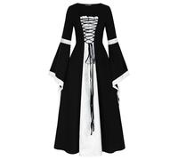 Vestido renacentista mujer con cordones medievales manga trompeta gótica cintura alta casual vintage patchwork vestidos trajes Halloween corte victoriano carnaval cosplay retro chic vestidos