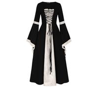 Vestido renacentista mujer con cordones medievales manga trompeta gótica talle alto vintage patchwork vestidos trajes Halloween corte victoriano carnaval cosplay retro tendencia vestidos