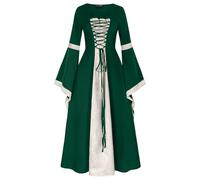 Vestido renacentista mujer con cordones medievales manga trompeta gótica talle alto vintage patchwork vestidos trajes Halloween corte victoriano carnaval cosplay retro tendencia vestidos