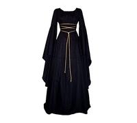 Vestido renacentista para mujer, con cordones medieval, manga trompeta victoriana, vintage, largo, color liso, casual, patio, cosplay, Halloween, disfraz de carnaval Steampunk gótico, fiesta, elegante