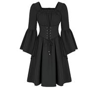 Vestido renacentista para mujer, manga flare medieval, estilo vintage, cuello cuadrado de teatro, princesa, tribunal de baile, retro, carnaval, gótico, noche, Halloween, disfraz elegante punk chic