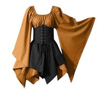 Vestido renacentista para mujer, manga flare retro, corsé victoriano de fiesta, plisado, disfraz de fiesta gótico, carnaval, Halloween, disfraces Steampunk, corte vintage, chic casual vestidos