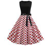 Vestido Retro De Los Años 50 Sin Mangas con Cuello Redondo Y Estampado for Fiesta Noche Baile Fin Curso for Mujer(Red,L)