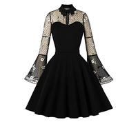 Vestido retro Rockabilly de los años 50 de Audrey retro Rockabilly de los años 50 y 60 de una línea de cóctel vestido oscilante para mujer, Black-pink Floral, X-Large