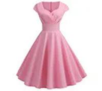Vestido Retro Rosa De Verano para Mujer, Cuello En V, Vestido Vintage con Gran Swing, Bata para Mujer, Vestidos Midi Elegantes De Calle Pin Up para Fiesta Y Oficina-Rosa-L