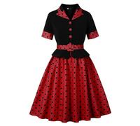 Vestido rockabilly para mujer con volantes y lunares - Elegante atuendo vintage de los años 50 con cuello de solapa, atuendo festivo para fiestas, Style_j02 Red, L