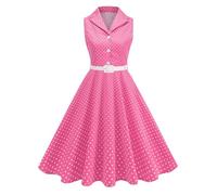 Vestido Rockabilly para mujer, estilo vintage de los años 50, vestido de noche, elegante, con lunares, con solapa, vestido de cóctel, estilo Audrey Hepburn, R Rosa, M
