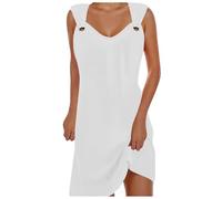 Vestido Rojo Mujer - Ropa De Mujer Vestidos - Vestido Tipo Suéter con Botones De Metal Cuello En V Sin Mangas Suelto Informal Liso A La Moda para Mujer