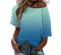 Vestido Rojo Ofertas Blusa Holgada Bohemia De Verano para Mujer, Camiseta De Talla Grande con Hombros Descubiertos Y Degradado Tops Blancos Mujer Camiseta Fluorescente Top De Camiseta Chica Ofertas