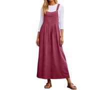 Vestido Rosa Mujer Vestido Largo Casual de Verano con Tirantes y Detalles Plisados para un Estilo Diario Cómodo y Elegante (Red, L)