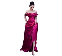 Vestido Rosa Rojo Tostado Novia Boda Vestido de mañana un Hombro Vestido de Bienvenida Celebridad Banquete Vestido de Noche (Color : Pink, Size : S)