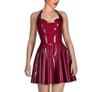 Vestido Sexy Con Cuello Halter Para Mujer, Lencería De Látex, Ropa De Discoteca De Goma De Látex Azul, Minivestido Fetiche Con Falda, Disfraces,Como Lo,METRO