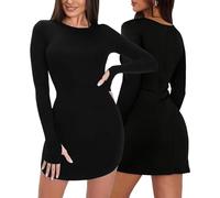 Vestido Sexy Mujer Manga Larga Ajustado Cadera Minivestidos Elegante Informal Vestido Slim Fit Color SóLid Vestido para Fiesta Cóctel Club HL
