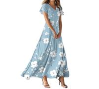Vestido Sexy Mujer, Vestido Blanco Largo Vestidos Mujer Primavera Vestidos Largo De Verano para con Estampado Floral Cuello En V Y Manga Corta Corte En A Ideal para La Playa Ligero Estilo Bohemio