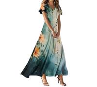 Vestido Sexy Mujer, Vestido De Invitada De Comunion Vestidos Mujer Primavera Vestidos Largo Manga Corta con Cuello En V Y Estampado Floral Vintage para Estilo Casual Corte En A Ideal para La Playa
