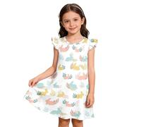 Vestido sin Mangas con delicados Estampados de Conejito y Florales para niñas Prenda Infantil versátil para Iglesia y Vacaciones diseño Fruncido cómodo (White, 7-8 Years) #138